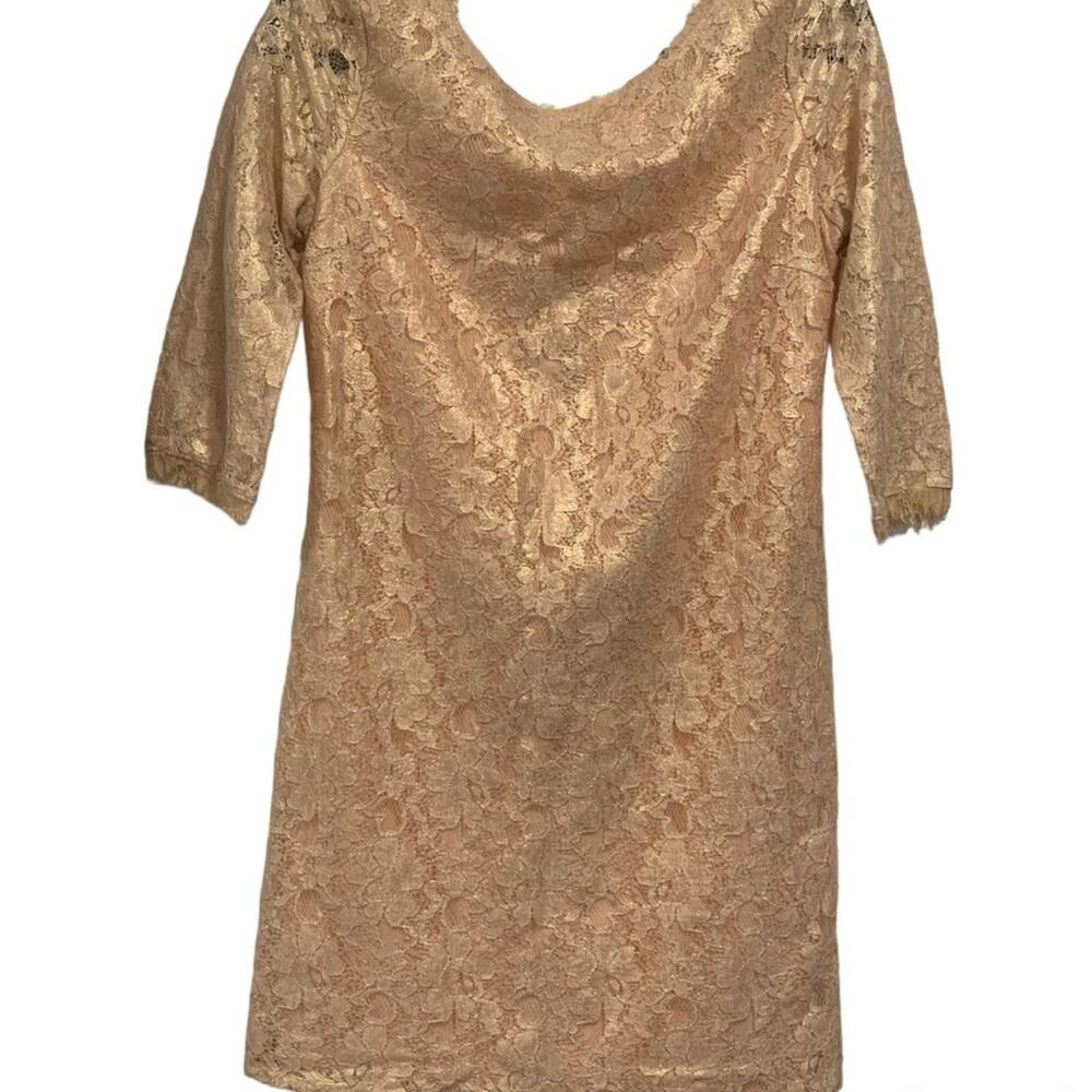 Lush - 3/4 Sleeve - Knee Length - Gold Lace Dress - Size Medium